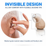 Rechargeable Invisible OTC Hearing Aids: App Control – Discreet In-Ear CIC for Seniors, Digital Noise Reduction & Tinnitus Support, Beige (Pair)